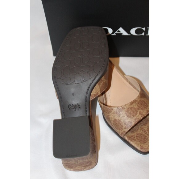 Coach Sculpted C Block Heel In Signature Canvas TAN NIB - Picture 8 of 8